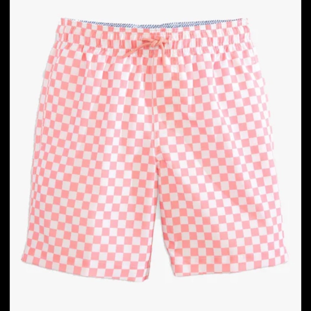 Southern Tide Youth Pale Pink Checkered Swim Trunks, Large